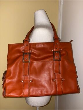 Vintage Structured Pebbled Tote Bag in Burnt Orange 16.5”L X 12”W X 7”D